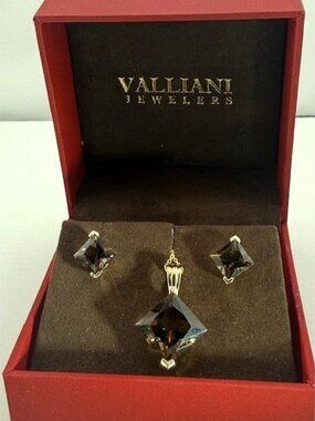 Smokey Quartz Earring and Pendant set from Valliani